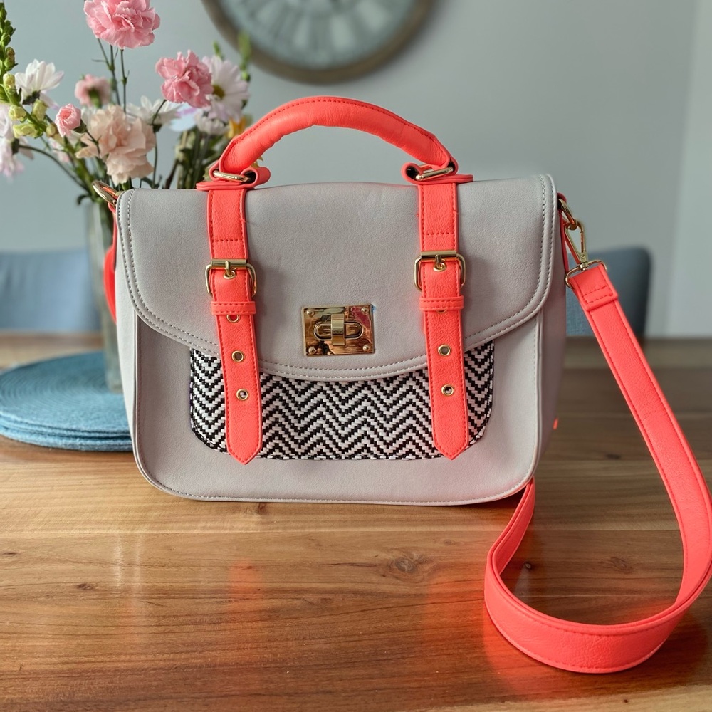 Pixie Mood Gray and Coral Satchel - Picture 1 of 6